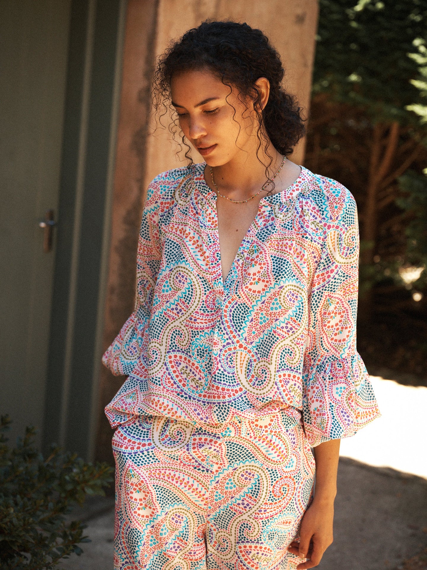 Ophelia silk ivory star paisley shirt