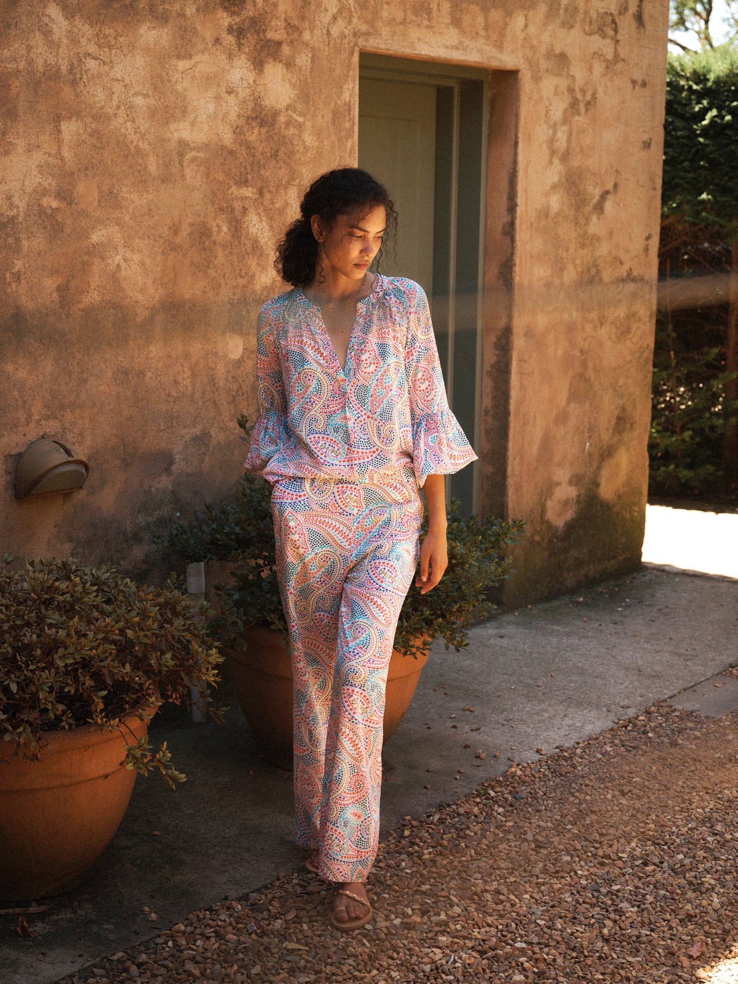 Thea silk ivory star paisley trouser