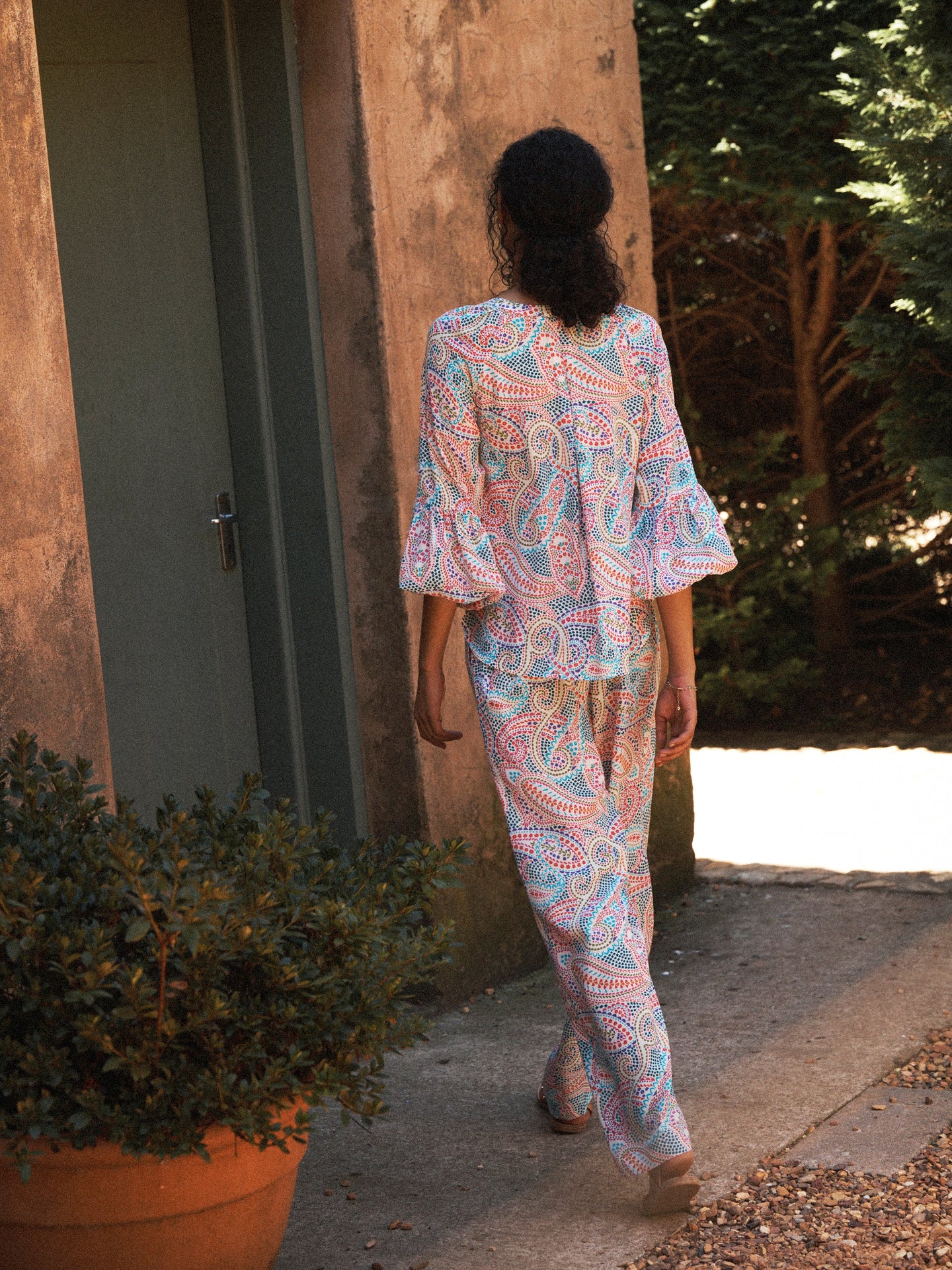 Thea silk ivory star paisley trouser