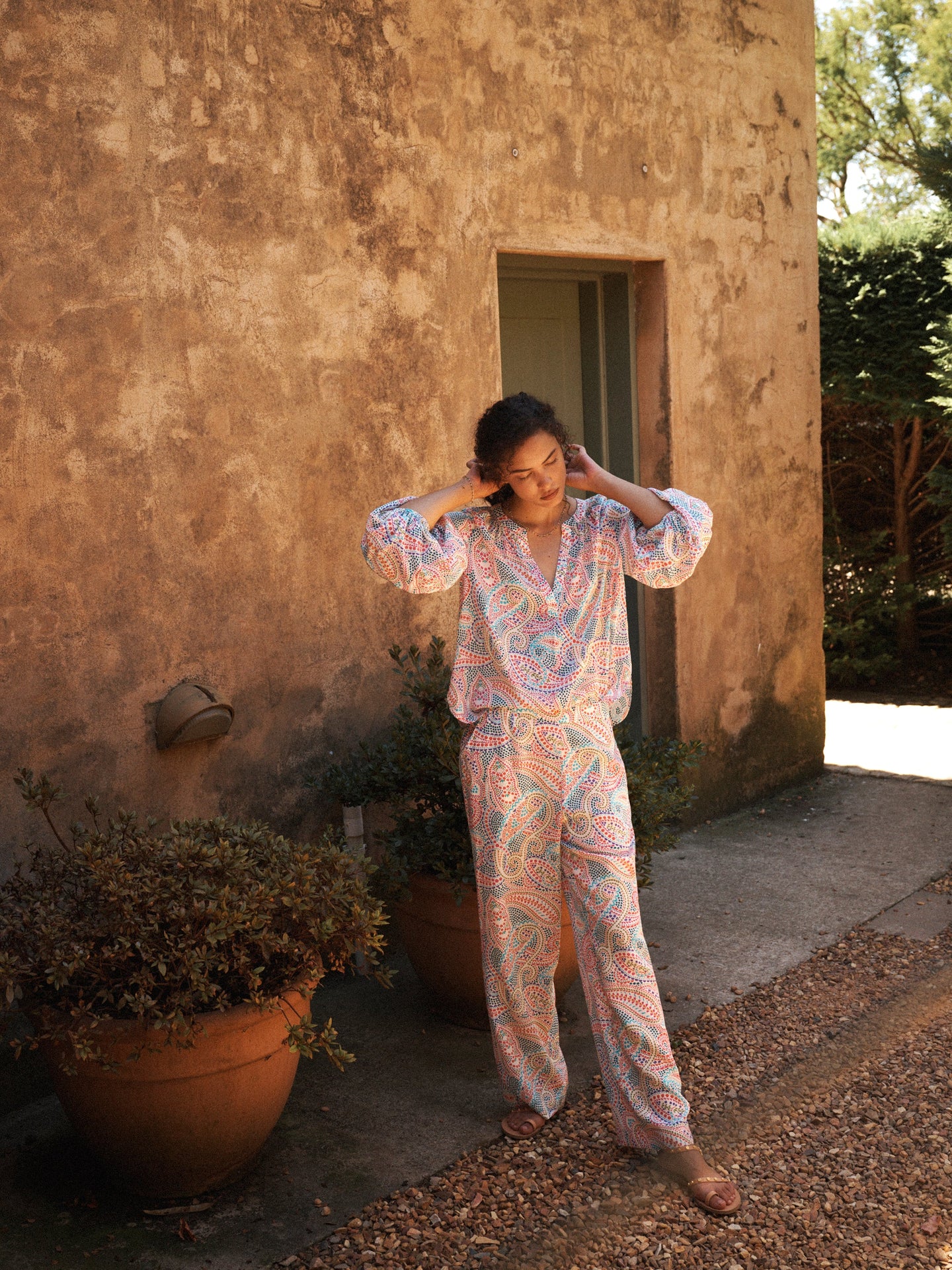 Thea silk ivory star paisley trouser