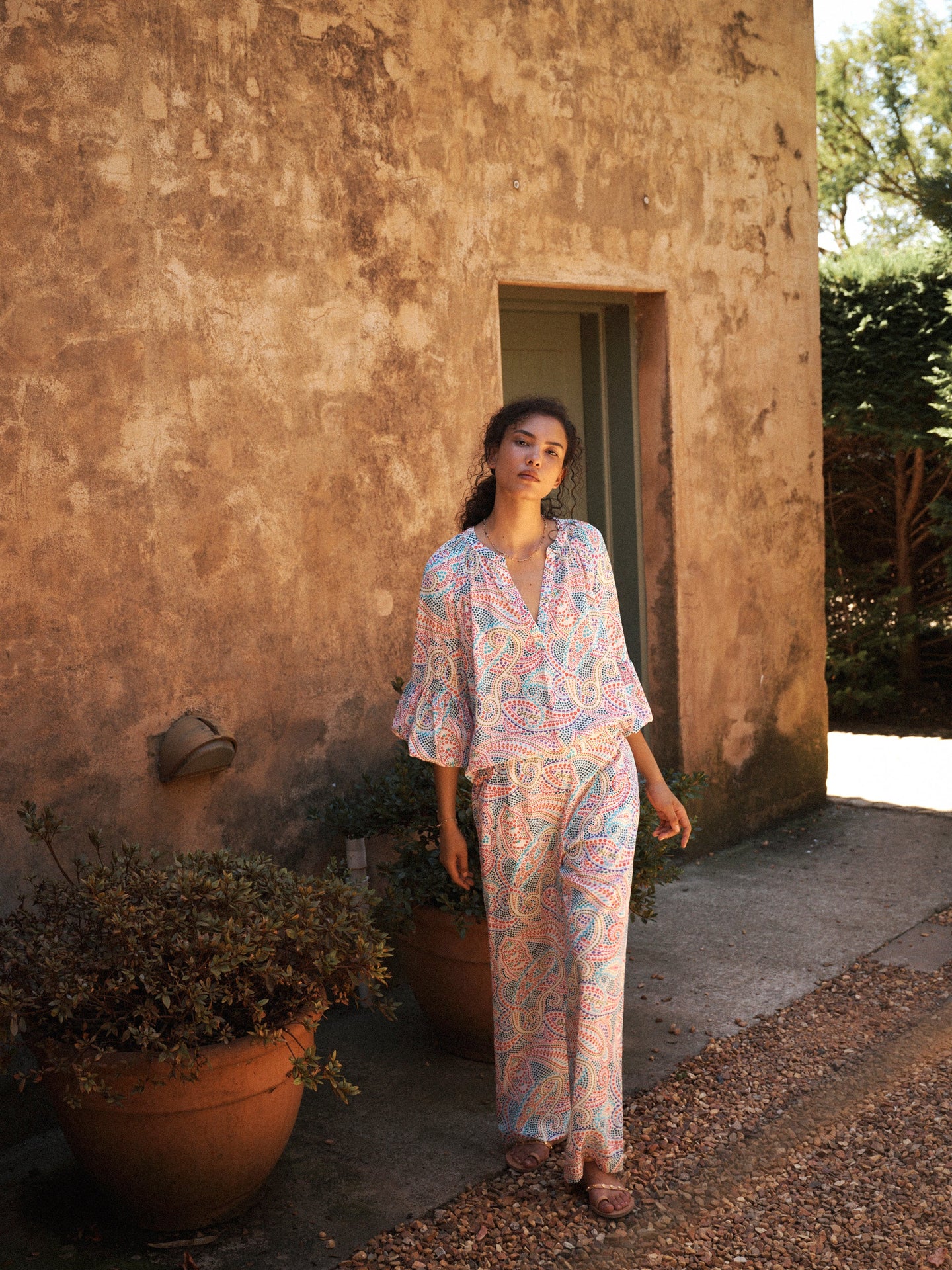 Thea silk ivory star paisley trouser