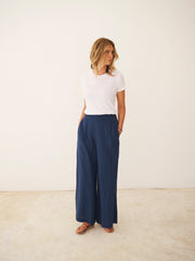 Pippi cotton double cloth wide trousers - Navy