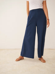 Pippi cotton double cloth wide trousers - Navy