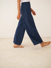 Pippi cotton double cloth wide trousers - Navy