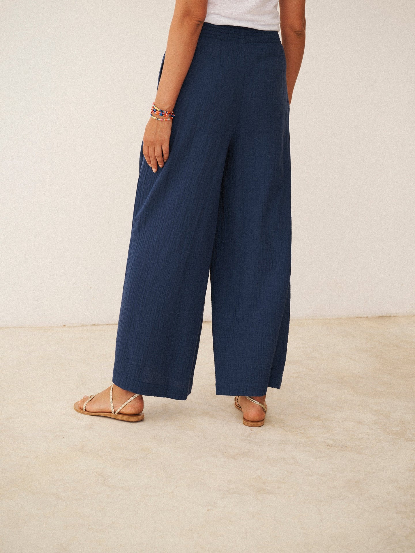 Pippi cotton double cloth wide trousers - Navy