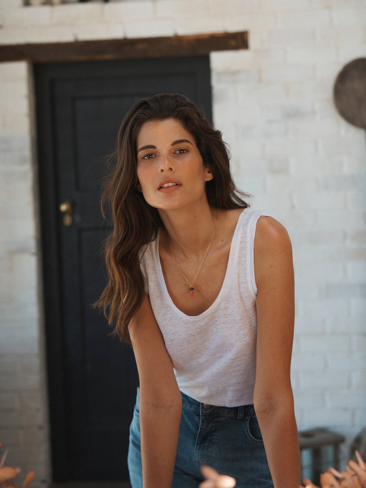 Pammy linen jersey vest - White