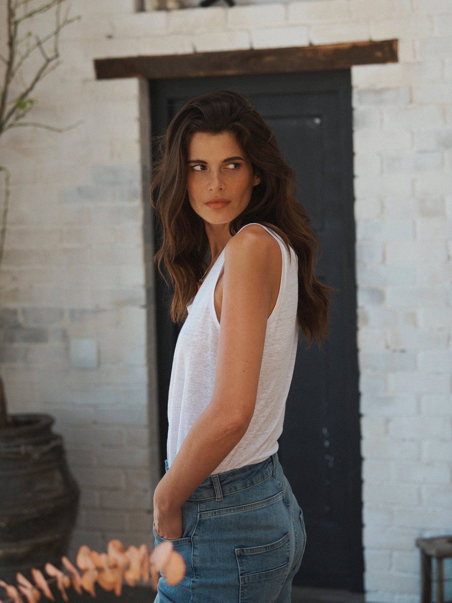 Pammy linen jersey vest - White