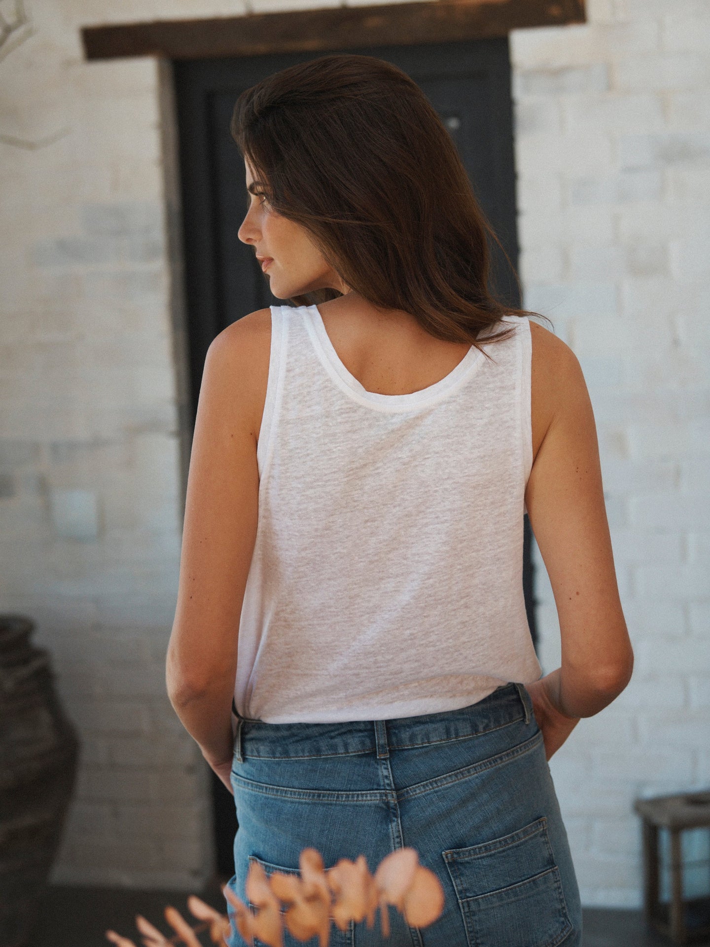 Pammy linen jersey vest - White