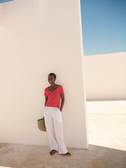 Pippi cotton double cloth trousers - White