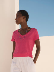 Charlie linen v neck t shirt - Raspberry