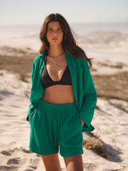 Poppie cotton double cloth short - Sea Green
