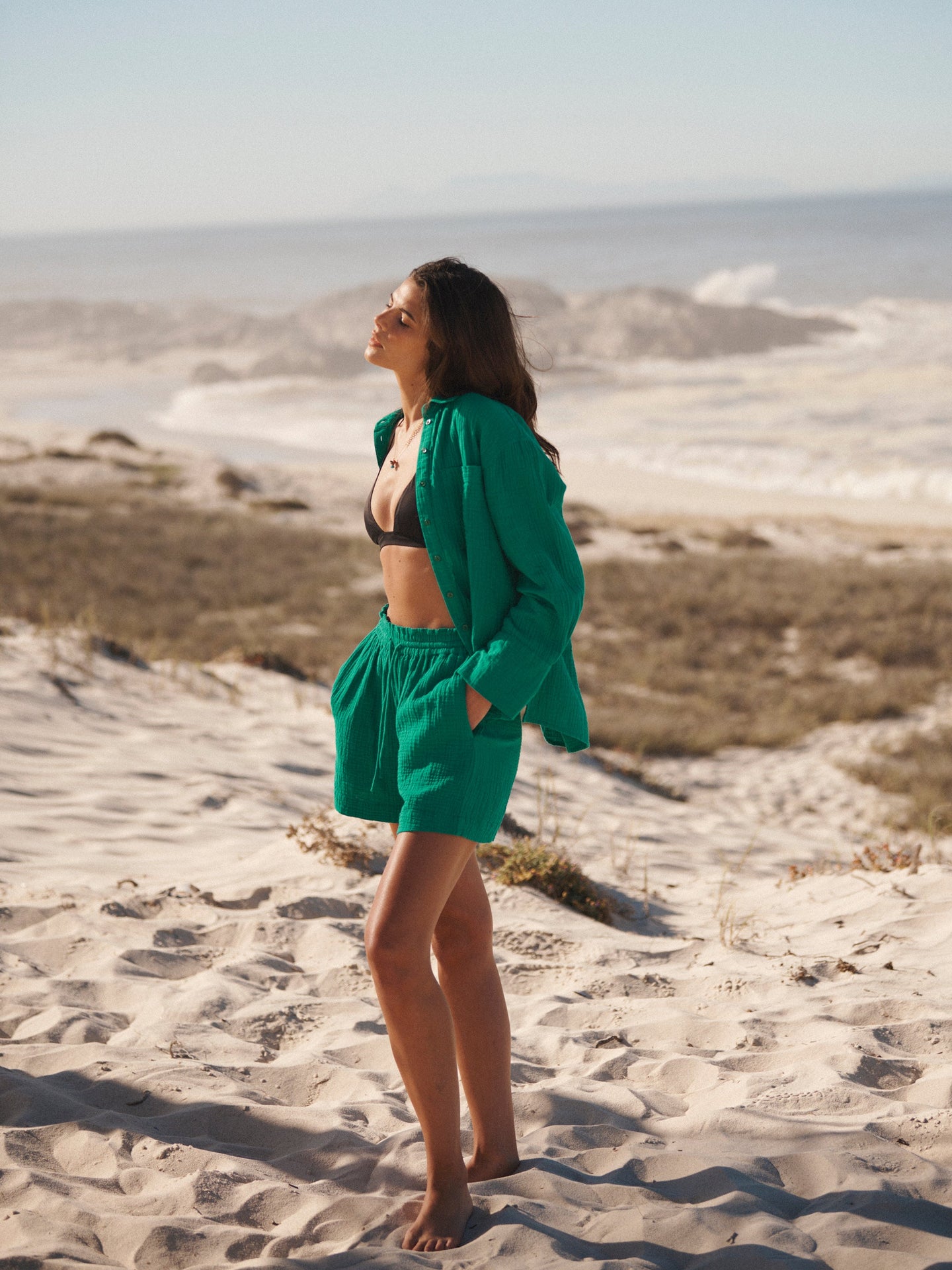 Poppie cotton double cloth short - Sea Green