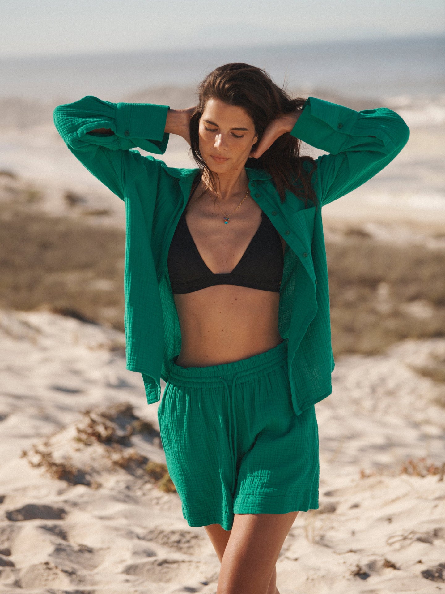 Poppie cotton double cloth short - Sea Green