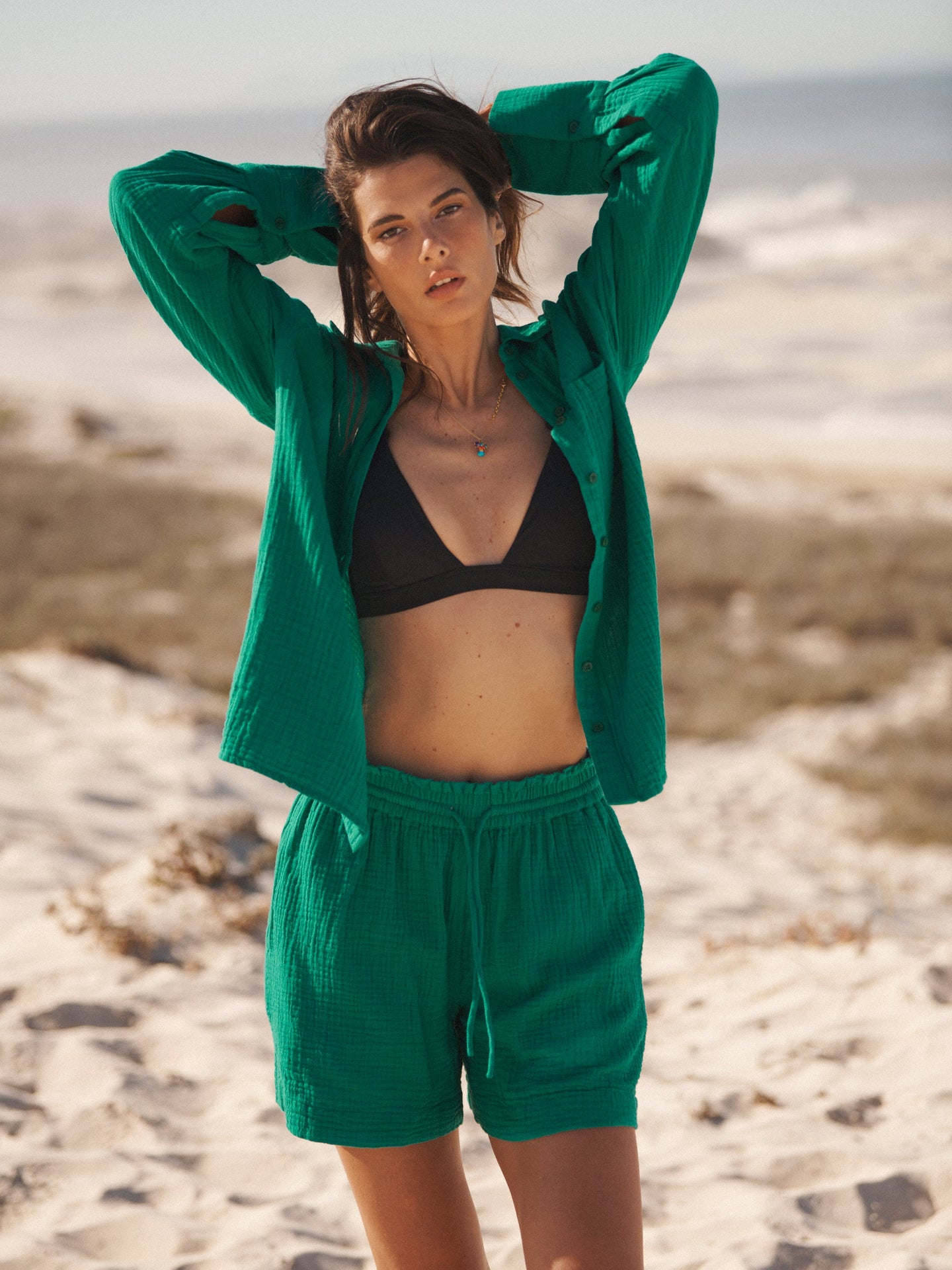 Poppie cotton double cloth short - Sea Green