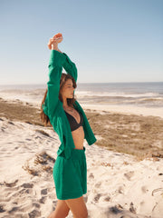 Poppie cotton double cloth short - Sea Green