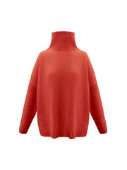 Jana funnel neck sweater with ribbed cuffs - Coral