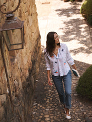 Lovebird cotton embroidered shirt - White