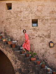 Erica linen embroidered dress - Soft Orange