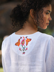 Marcella linen embroidered top - White