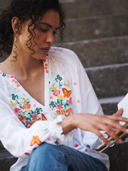 Nisha butterfly bouquet top - White