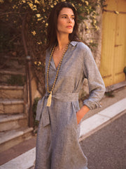 Chrissie linen cross dyed maxi dress - Khaki Grey