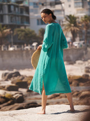 Mira gauze linen button down dress - Sea Green