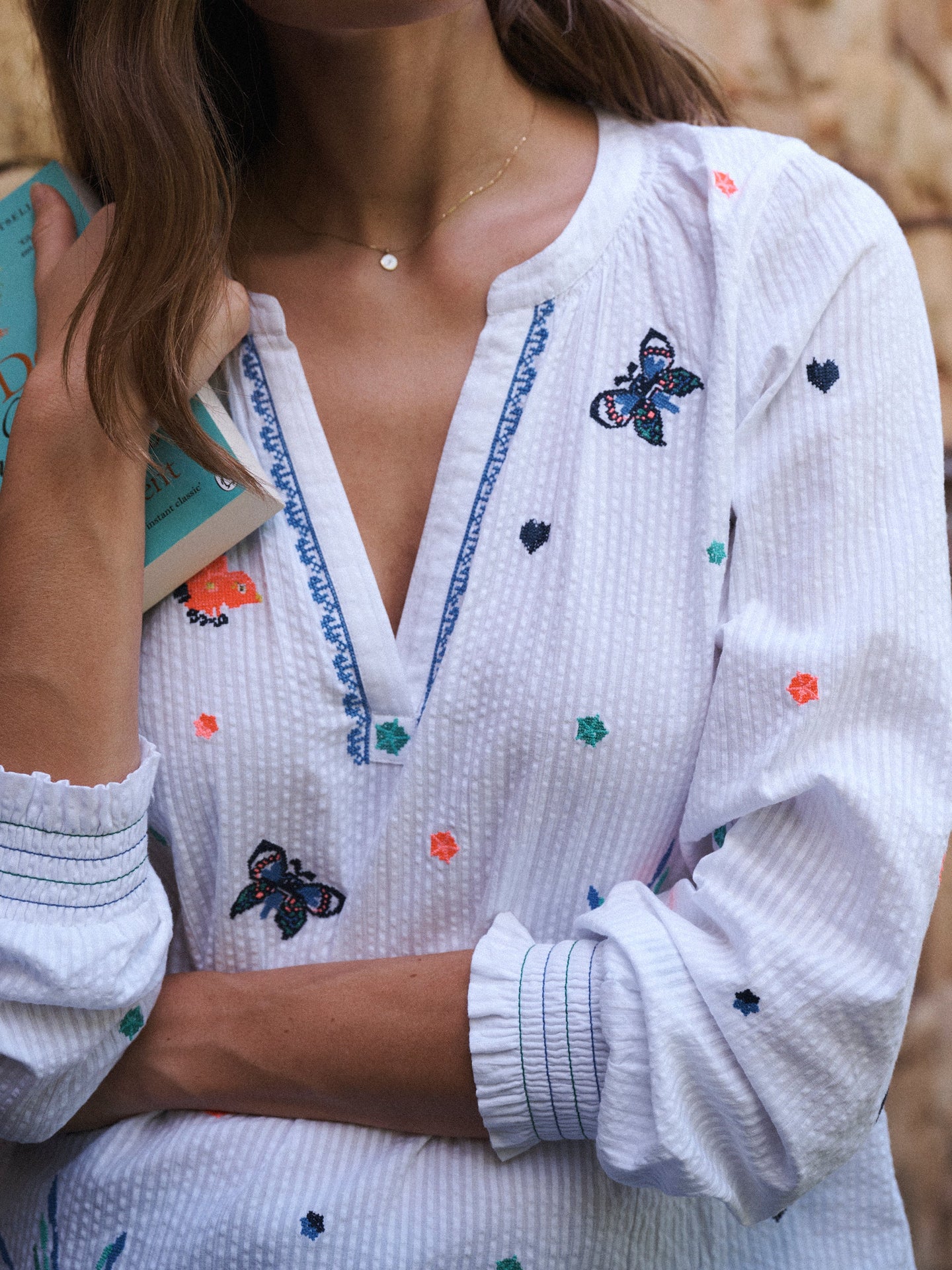 Lovebird cotton embroidered shirt - White