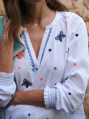 Lovebird cotton embroidered shirt - White