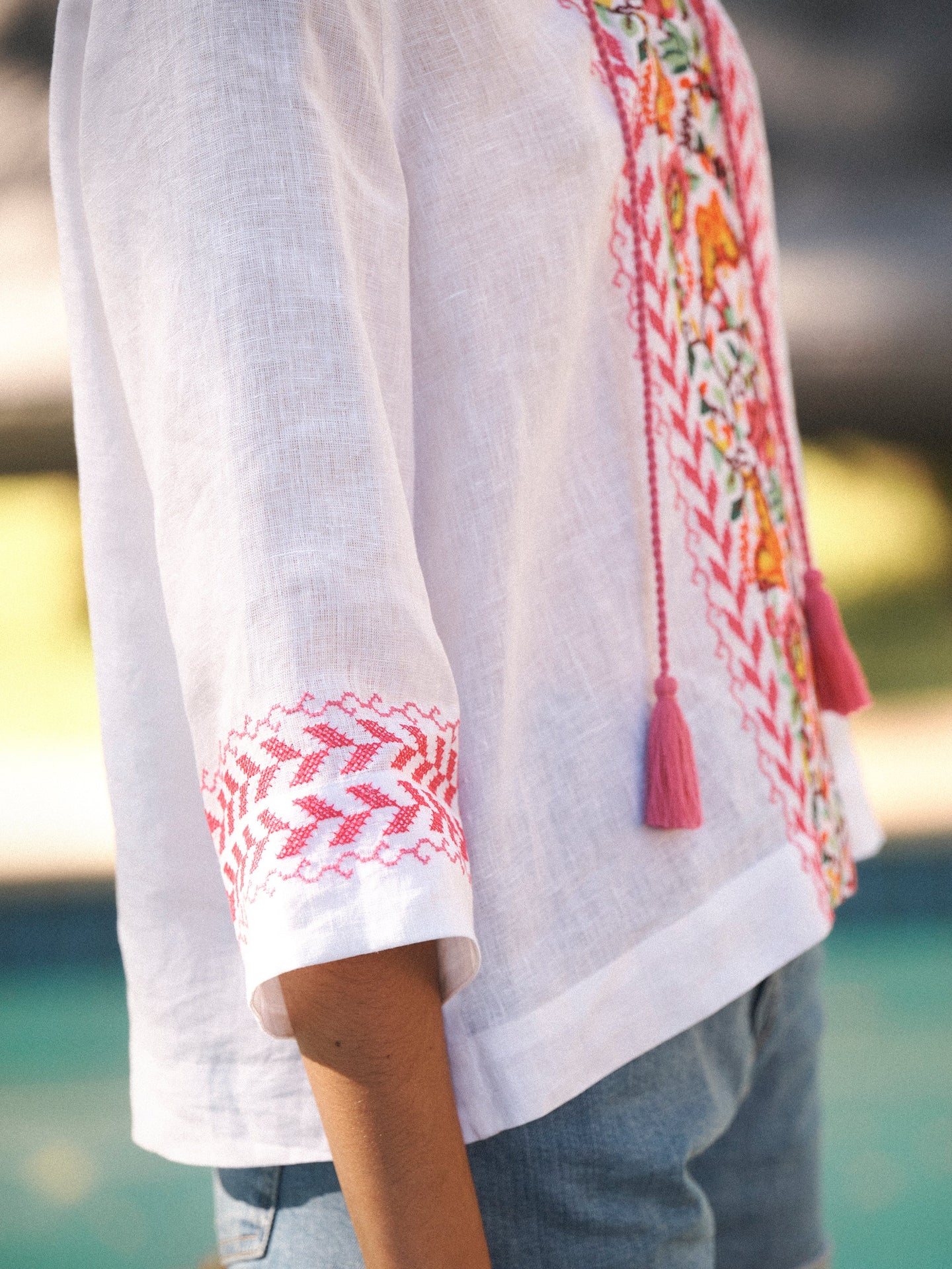 Marcella linen embroidered top - White