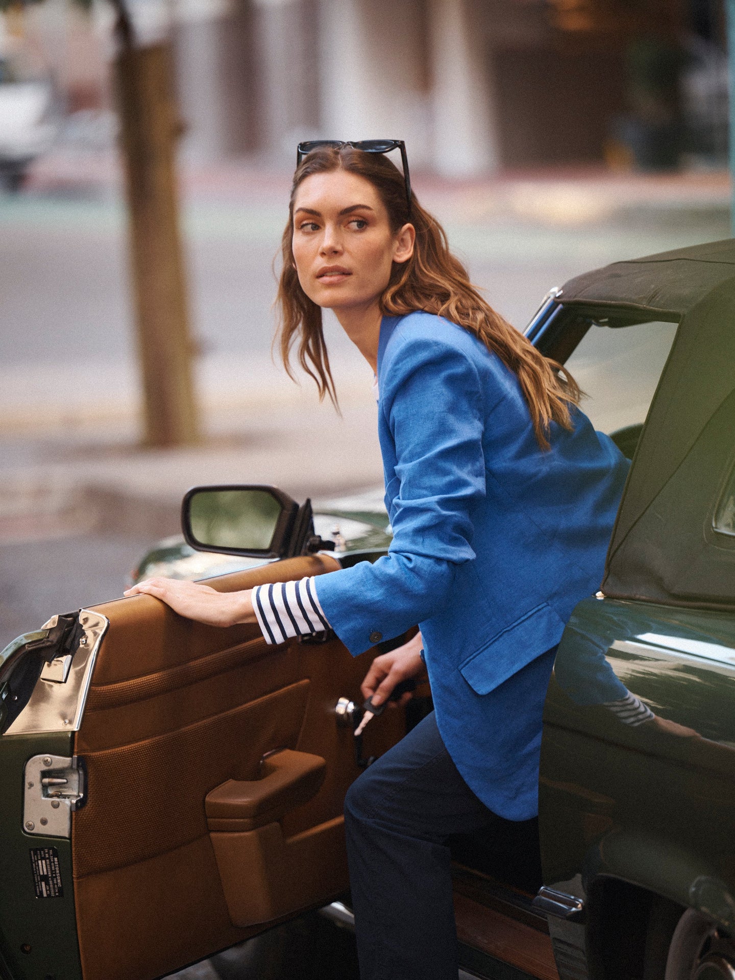 Bryony oversized linen jacket - Bright Blue