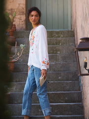 Nisha butterfly bouquet top - White