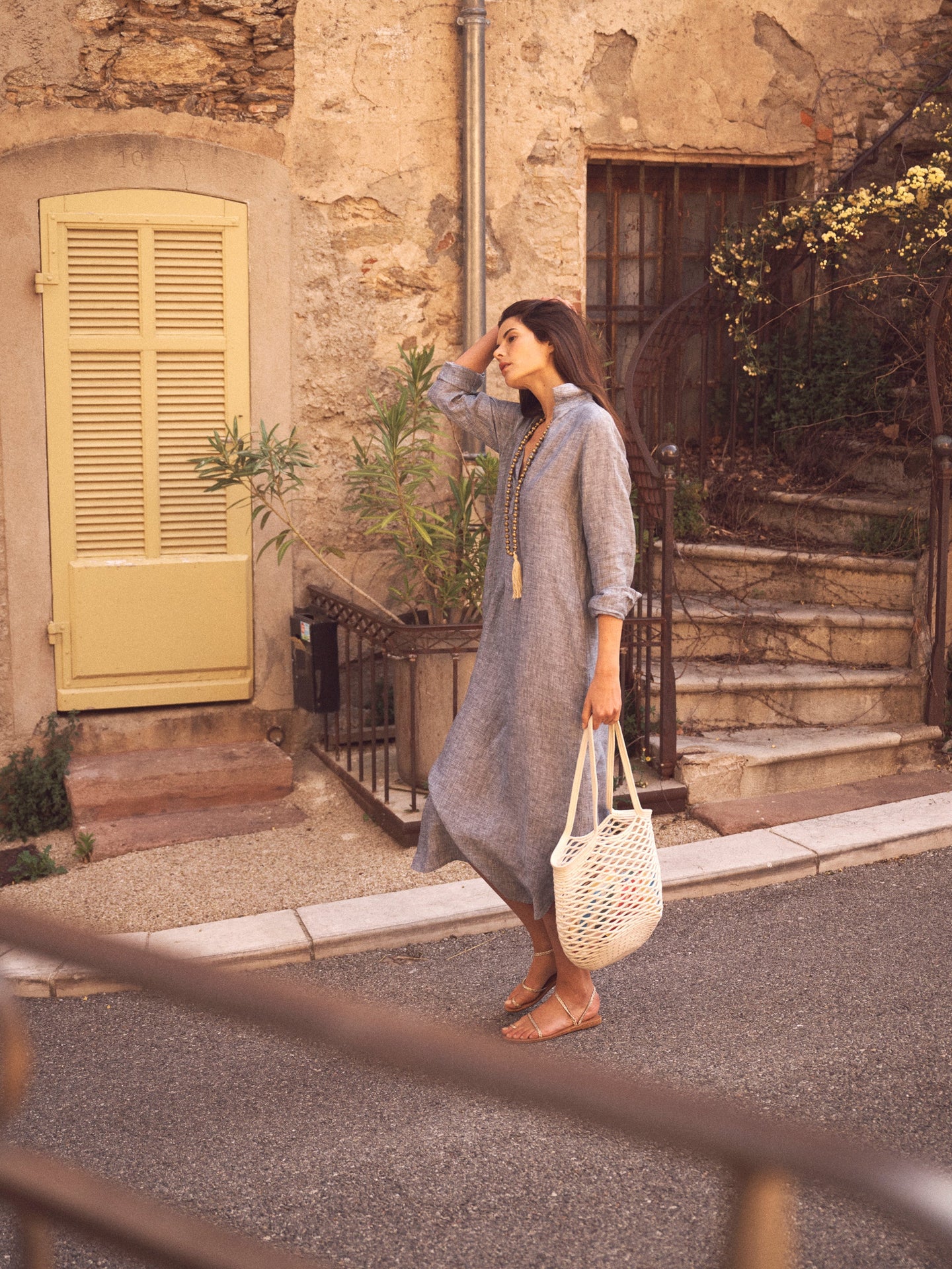 Chrissie linen cross dyed maxi dress - Khaki Grey