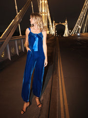 Lettie silk blend velvet jumpsuit - Lapis Blue
