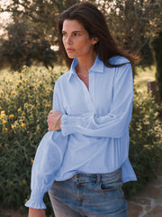Aria jersey and cotton shirred cuff shirt - Pale Blue