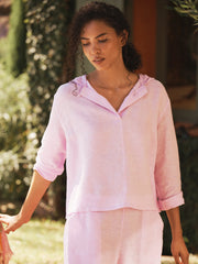 Sophie linen hooded top - Pink Sorbet