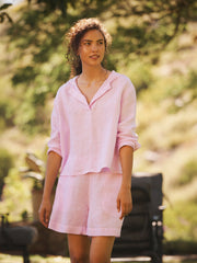 Sophie linen hooded top - Pink Sorbet