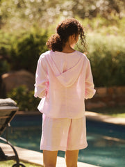 Sophie linen hooded top - Pink Sorbet