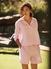 Sophie linen hooded top - Pink Sorbet