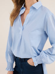Aria jersey and cotton shirred cuff shirt - Pale Blue