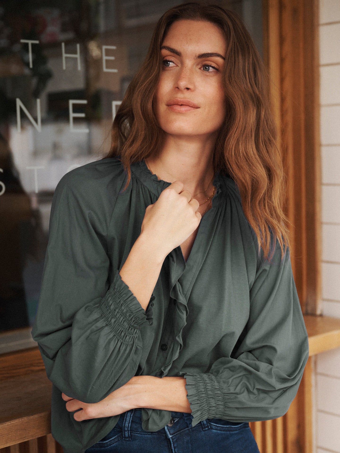 Stevie cotton frill shirt - Khaki