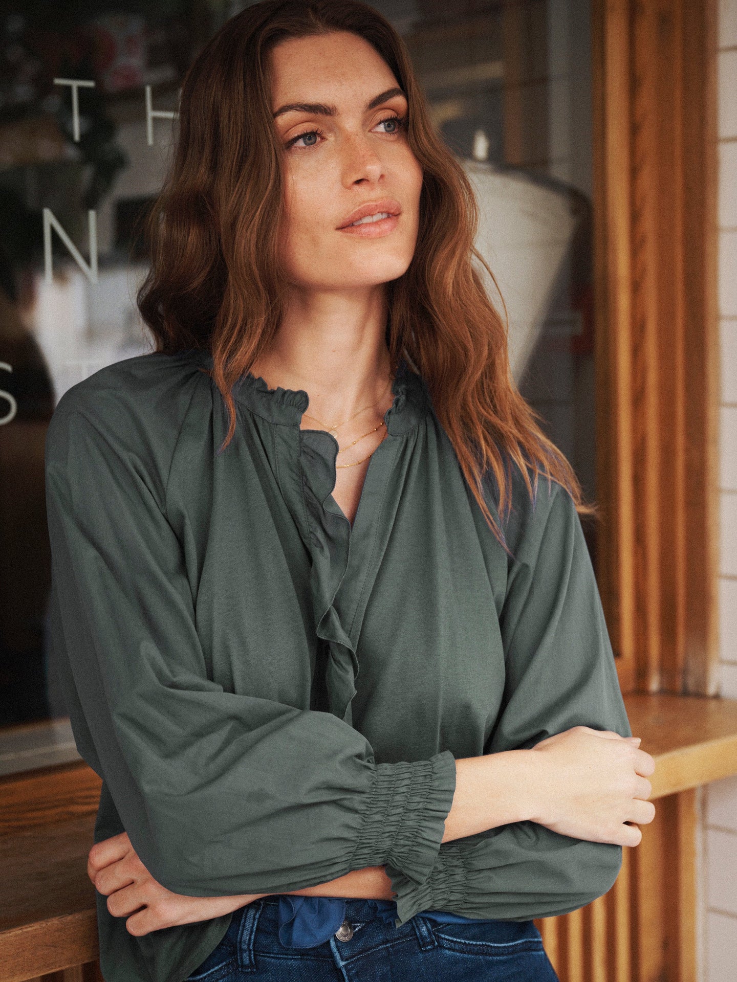 Stevie cotton frill shirt - Khaki