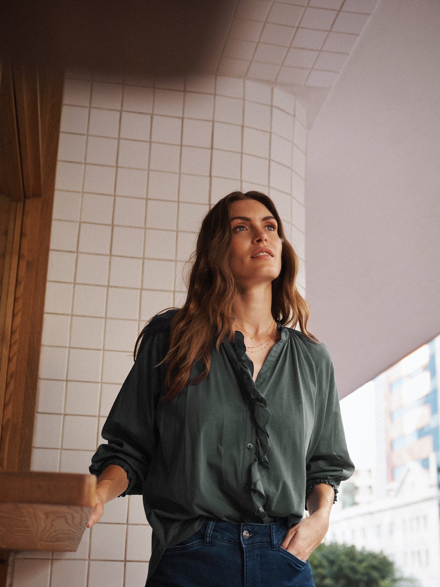 Stevie cotton frill shirt - Khaki