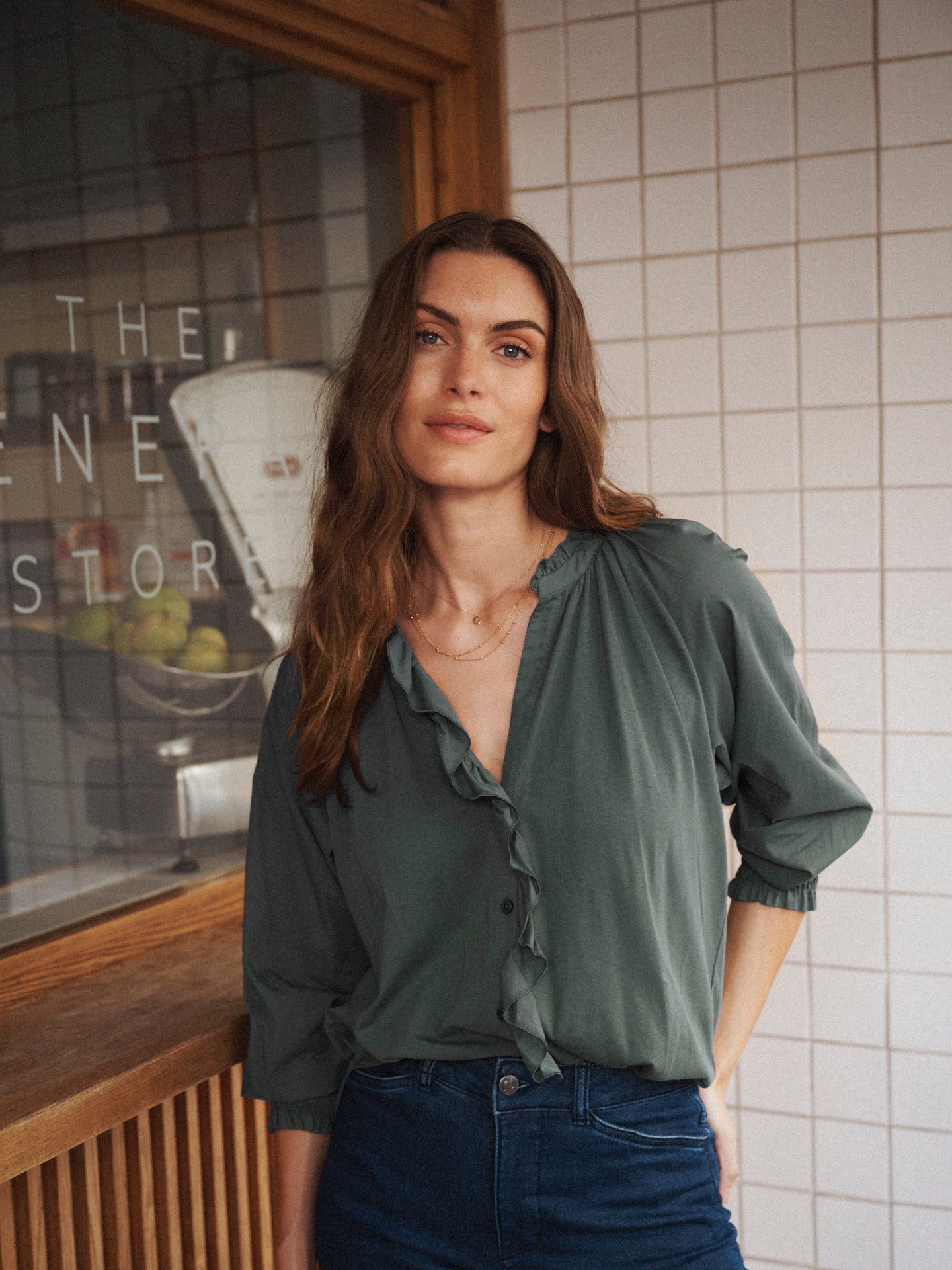 Stevie cotton frill shirt - Khaki