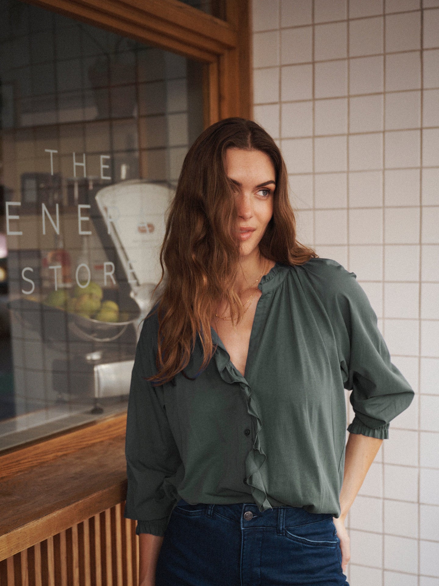 Stevie cotton frill shirt - Khaki