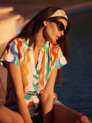 Summer silk wave print top