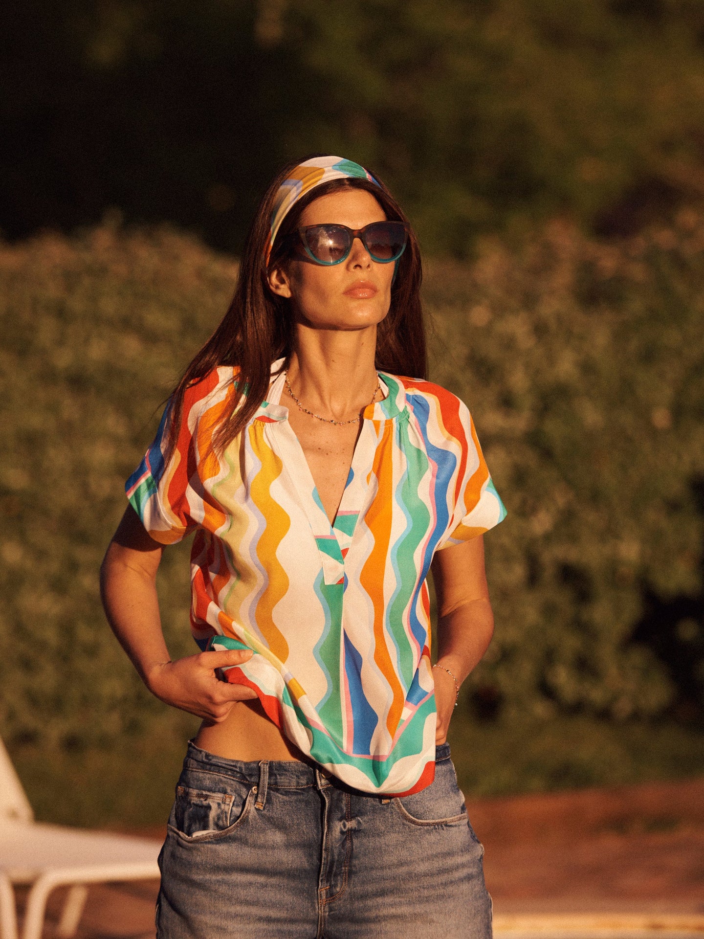 Summer silk wave print top