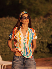 Summer silk wave print top