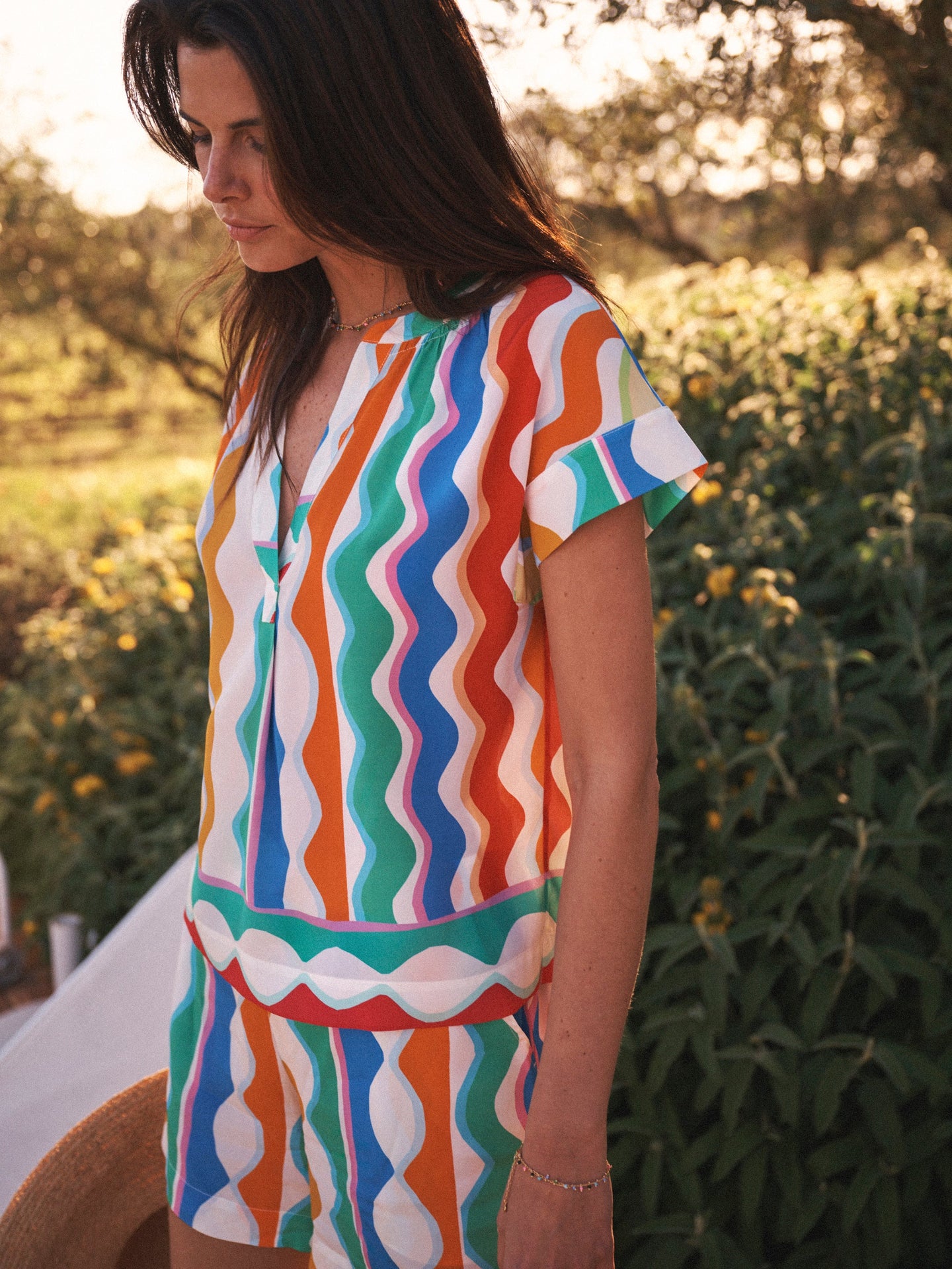 Summer silk wave print top