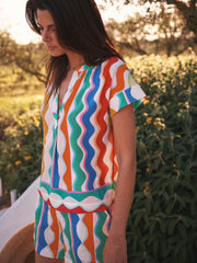 Summer silk wave print top