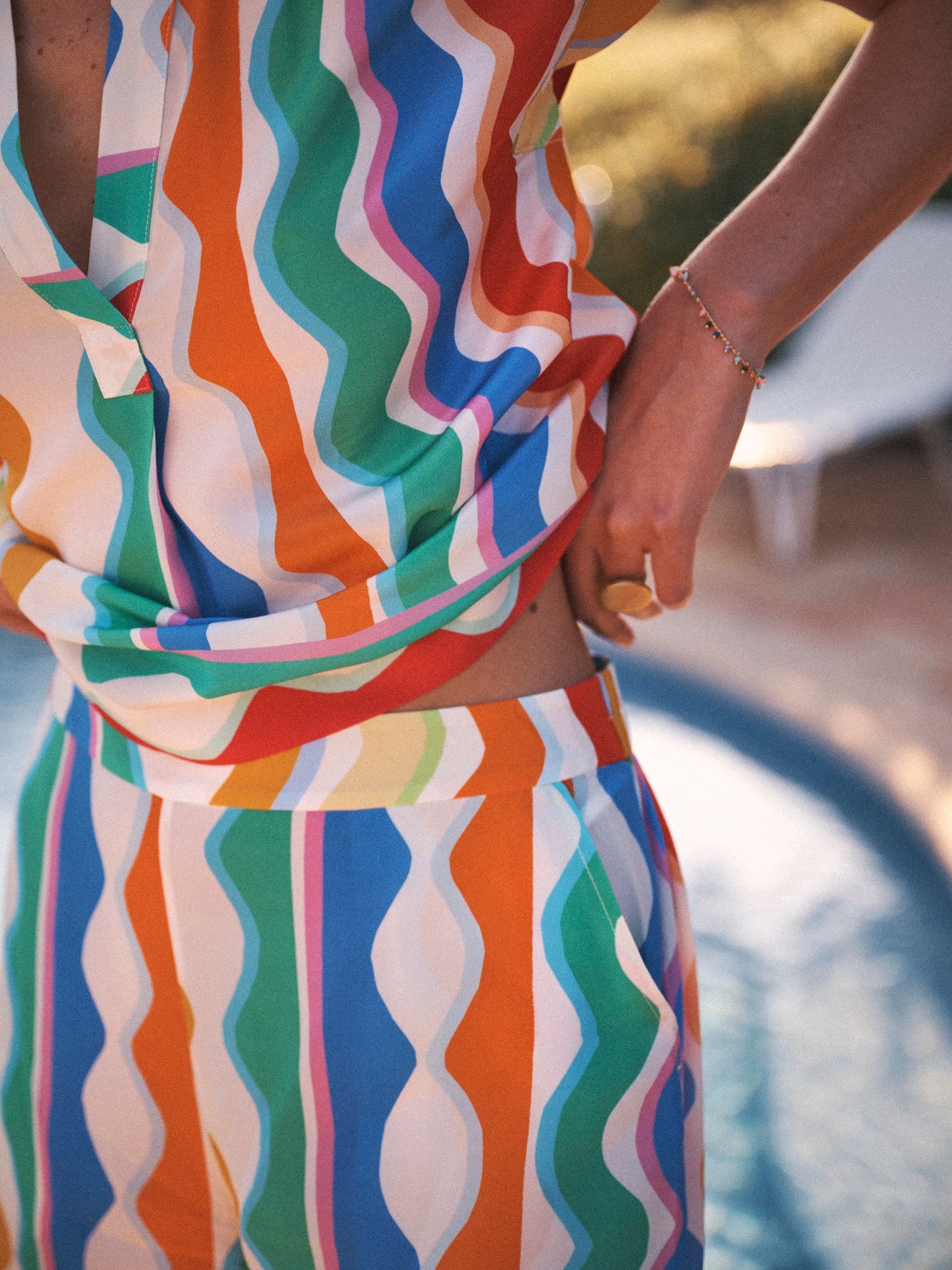 Summer silk wave print top